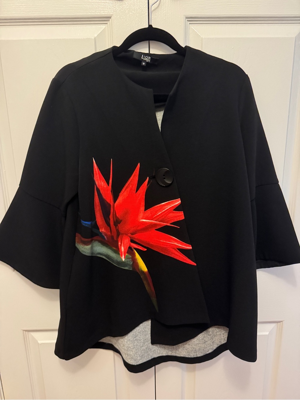 Lior Paris Vince Black Floral-Accent Open Blazer Jacket